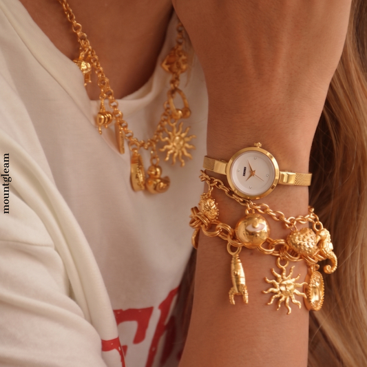 Versatile Chic Elegant: White Round Dial Watch with Gold Slim Stainless Steel Bracelet