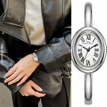 Chic Silver Bangle Watch – White Bathtub‑Shaped Dial Statement Accessory for Women