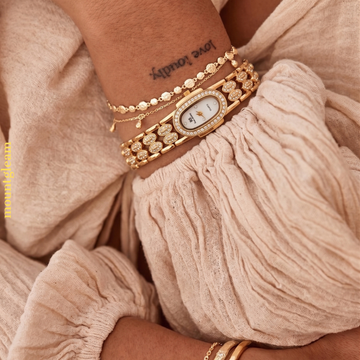 Pearl Radiance - Gold Watch with Oval Mother-of-Pearl Dial & Crystal Markers