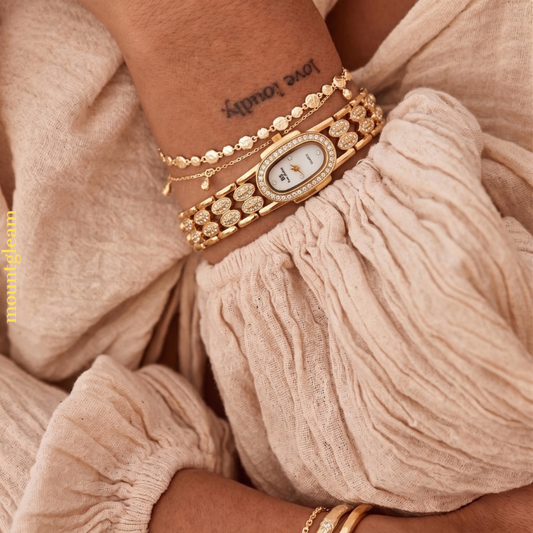 Pearl Radiance - Gold Watch with Oval Mother-of-Pearl Dial & Crystal Markers