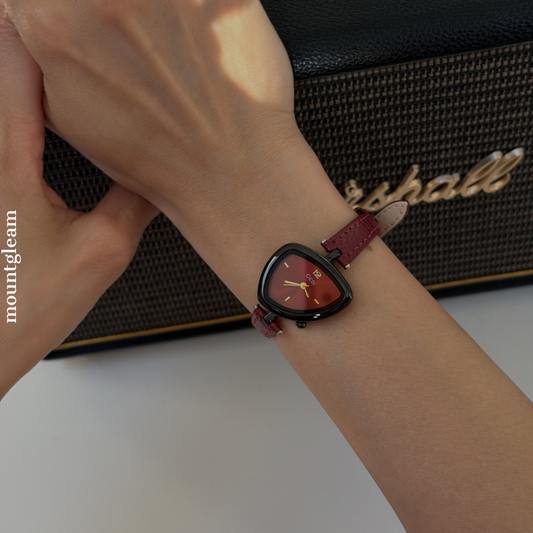 Red Women Watch – Irregular Triangle Face Dainty Watch Leather Strap Unique Style | Flame