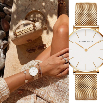 White Dial Gold Watch for Women | Classic Round Bracelet Timepiece