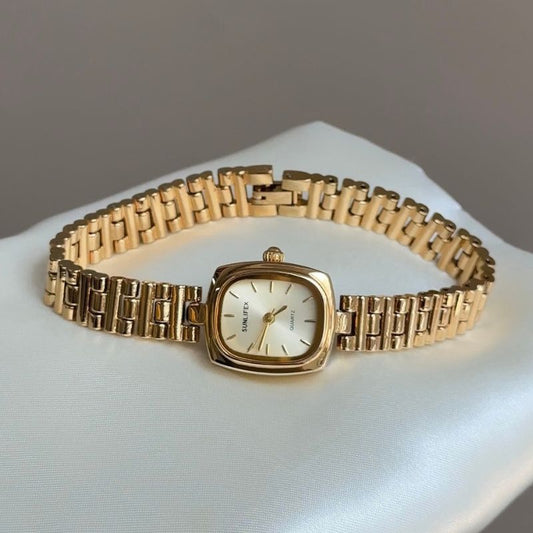 Vintage Gold Petite Cushion Watch with Minimalist Dial
