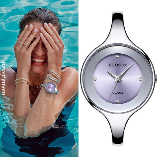 Orologio in quarzo in argento per donne - grande quadrante di lavanda, elegante e femminile