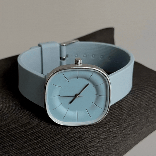Minimalist Square Silicone Strap Watch for Women – Light Blue Retro Quartz Wristwatch
