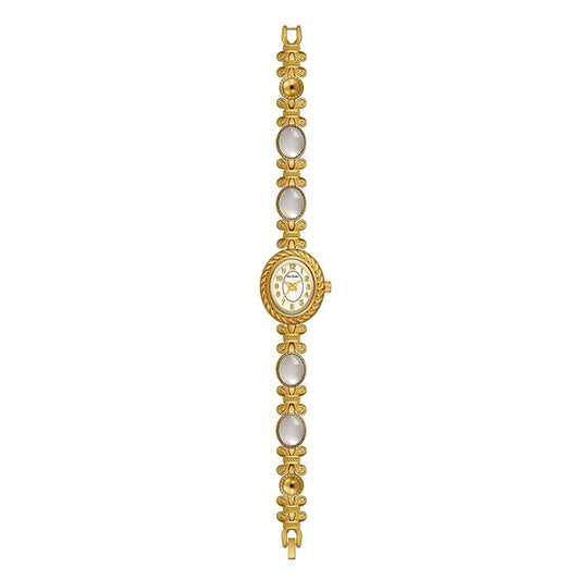 French Vintage Women's Quartz Watch with Mother of Pearl Dial | Gold Oval Case & Twisted Bezel Dress Watch