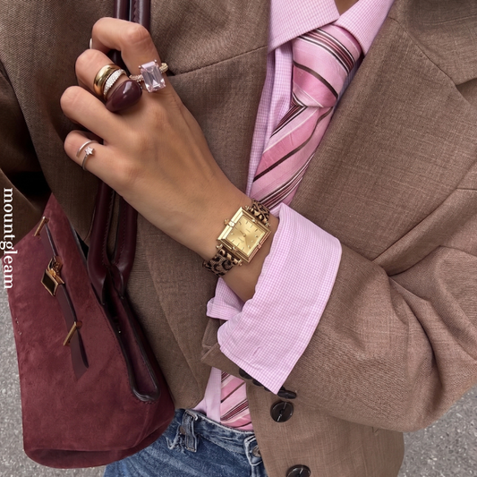 Leopard Chic: Gold Square Dial Watch with Brown Leopard Print Stainless Steel Bracelet