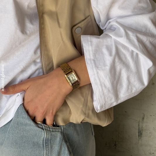 Gold Rectangle Bracelet Watch for Women White Dial Crystal Accents
