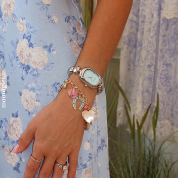 Silver Beaded Bracelet Quartz Watch for Women – Oval Blue Dial, Elegant & Chic