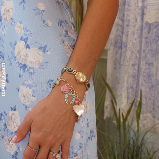 Gold Bracelet Style with Abalone Shell Inlay and Vintage Oval Dial Women’s Quartz Watch