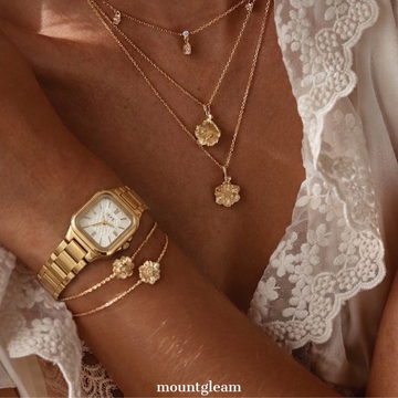 Sophisticated Minimalist: Square Gold Watch with Pristine White Dial & Polished Stainless Steel Bracelet