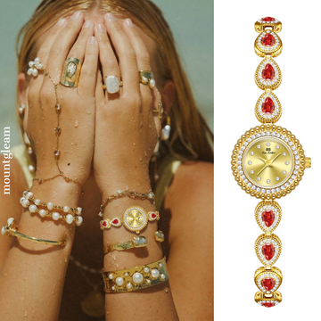 Ruby Charm Timepiece: Red Zircon Bracelet Watch