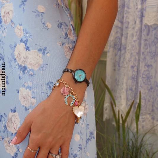 Black Dainty Watch – Women's Quartz Watch with Thin Strap & Blue Mini Round Dial | Blue Haze