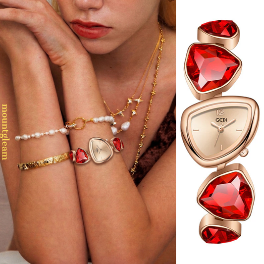 Crimson Crystal Timepiece: ακανόνιστο κόκκινο κρυστάλλινο χαλαζία χαλαζία Quartz Watch