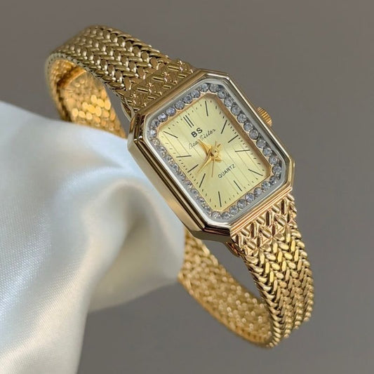 Monochromatic Luxe：Gold Square Dial Watch – Gold Square Case & Gold Alloy Band Quartz