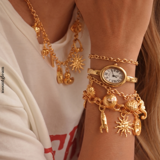 Style Bangle in oro con orologio da donna ovale a forma di vasca da bagno bianca