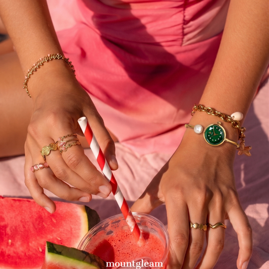 Gold Bracelet Watch for Women – Green Round Dial Quartz