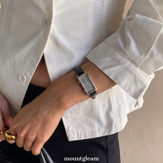 Black Dual Dial Watch for Women – Minimalist Double Dial Rectangular Watch