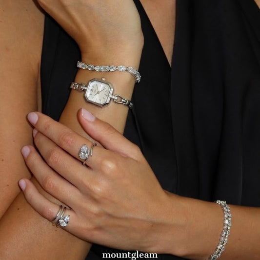 Toned Minimalism: Crisp White Rectangular Dial Watch with Slim Silver-Tone Bracelet