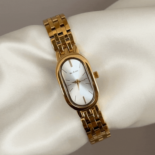 Urban Daily White Long Oval Dial Watch – Gold Stainless Steel Quartz Bracelet