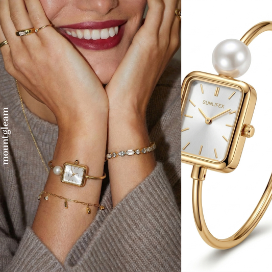 Elegant Gold Square Dial Watch – Minimalist Classic Women’s Bracelet Watch