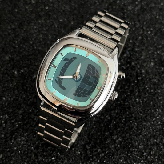 Smart Elegance: Blue Square Dial Watch with Silver Square Bezel & Silver Stainless Steel Bracelet