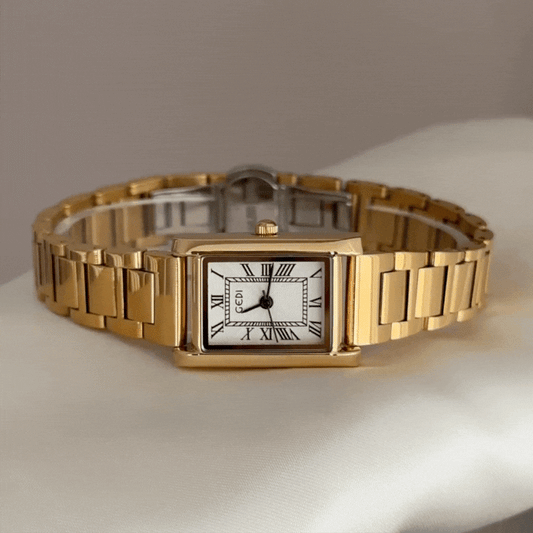 Modern Minimalist White Square Dial Watch – Gold Stainless Steel Quartz Bracelet