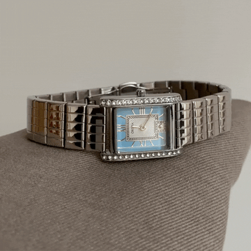 Blue Edge – Women’s Silver Watch with Crystal Framed Rectangular Dial