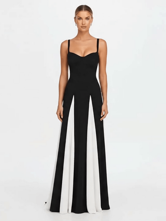 Contrast Godet Panel Spaghetti Strap Structured Maxi Dress