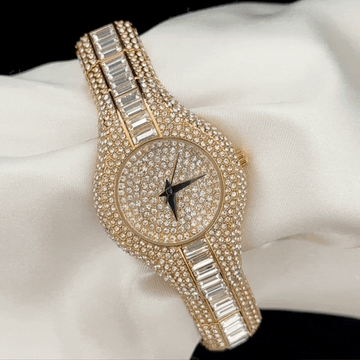 Celebrity Collection Round Full Diamond Dial White Diamond Bezel & Bracelet Quartz Watch