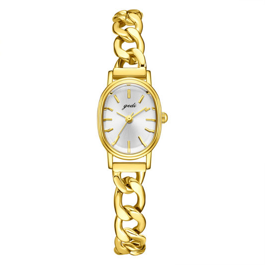 Golden Petite – Women’s Oval Quartz Watch with Chain Bracelet