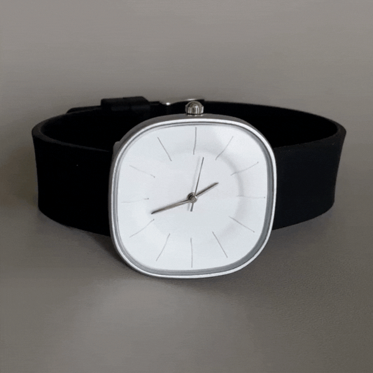 Modern Edge – Women’s Black Wide Silicone Strap White Square Dial Quartz Watch