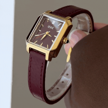 Vintage Feminine Bold: Red Rectangular Dial Watch with Gold Bezel & Red Leather Strap
