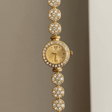 Modern Opulence: Gold Dial Watch with Full Diamond Setting