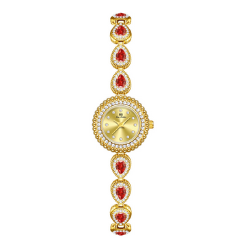 Ruby Charm Timepiece: Red Zircon Bracelet Watch