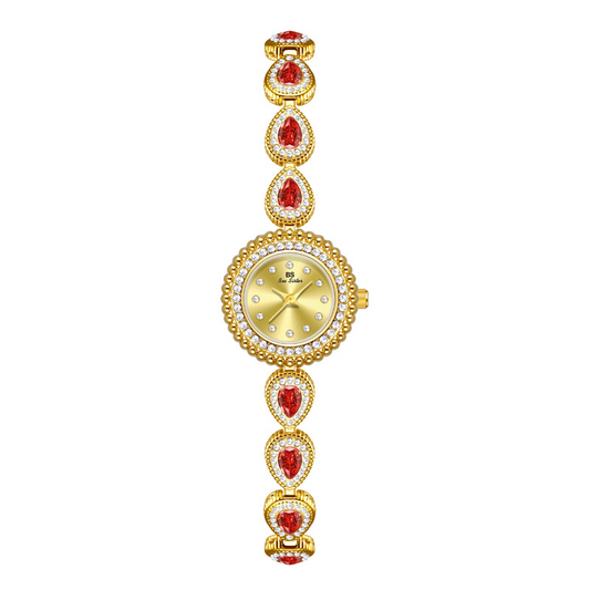 Ruby Charm Timepiece: Red Zircon Bracelet Watch