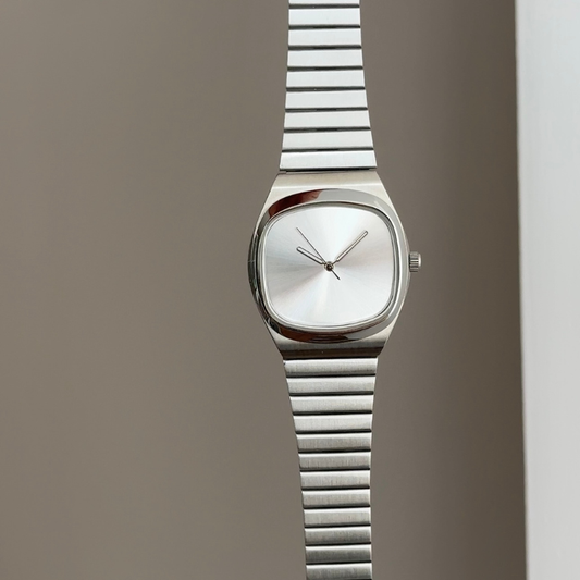 Modern Minimalist : White Oval Dial Watch with Silver Oval Bezel & Stainless Steel Bracelet