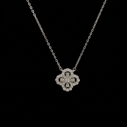 Symbolic Elegance: Sterling Silver S95 Necklace with Full Diamond Clover Pendant & Chain