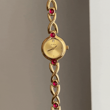 Classic Allure: Luxurious Gold Ruby Dial Watch with Gold Alloy Bezel & Bracelet