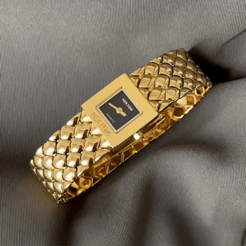 Minimalist Edge: Black Square Dial Watch with Gold-Tone Stainless Steel Bracelet
