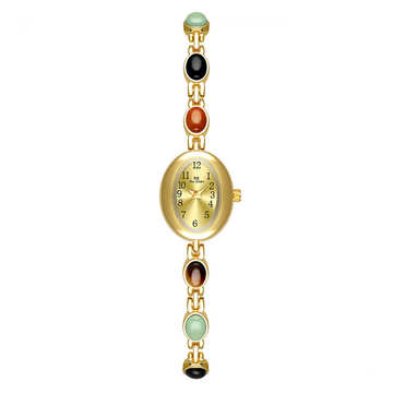 Elegance In Motion - Gold Oval Watch με βραχιόλι Jade