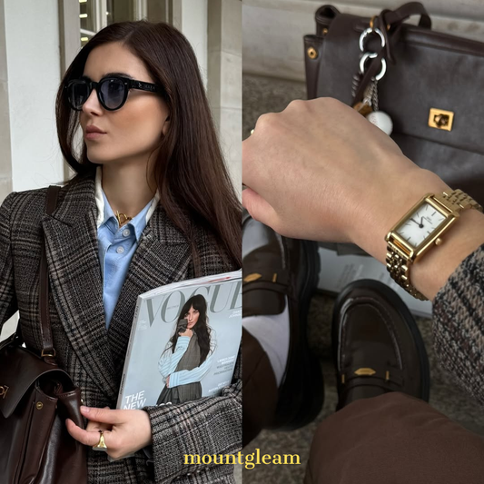 Parisian Classic - Gold Stainless Steel Bracelet Watch with White Rectangular Dial