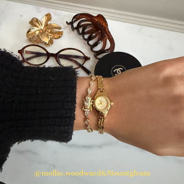 Pulsera de oro de inspiración francesa con pétido dial redondo: reloj de cuarzo de dama