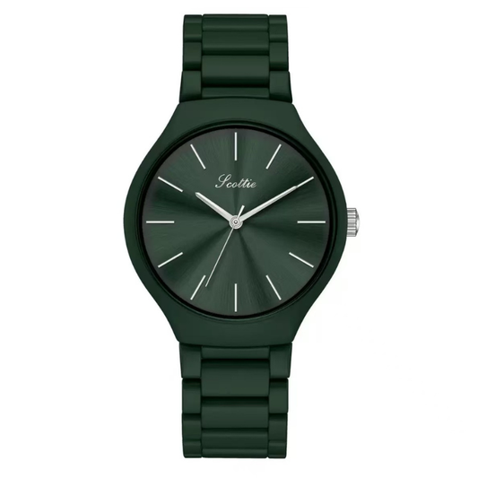 Natural Elegance: Green Round Dial Watch with Green Stainless Steel Bracelet
