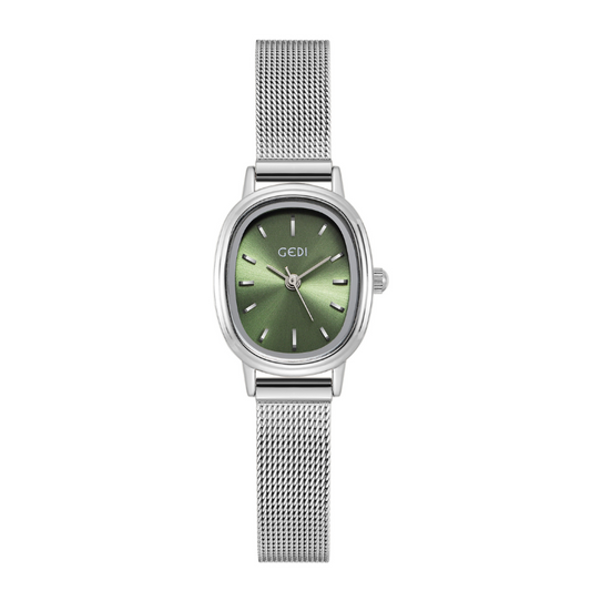 Silver Women's Oval Watch – Dainty Green Dial Quartz with Slim Strap | IvyGleam