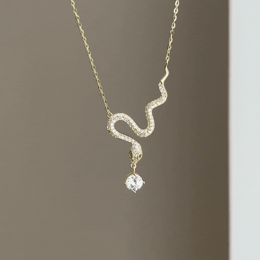 Mysterious Elegance: Gold Snake Pendant Necklace with Serpentine Collarbone Chain