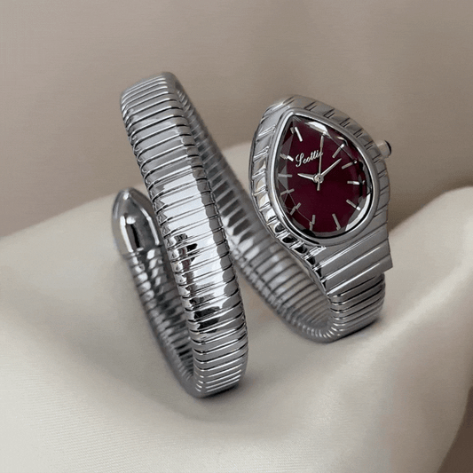 Mystic Purple: Purple Serpent Dial Watch with Silver Loop Stainless Steel Bracelet