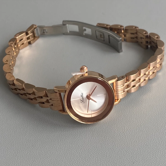 Rose Gold Miniature Timepiece: Petite Round Quartz Watch