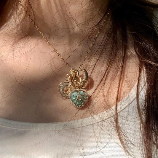 Whispers of the Heart – Green Natural Stone Heart Pendant Necklace