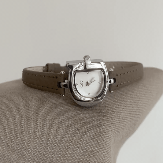 Women's Quartz Watch with Gray Leather Strap, Silver Case & White D-Shaped Dial – Elegant Everyday Casual Wristwatch